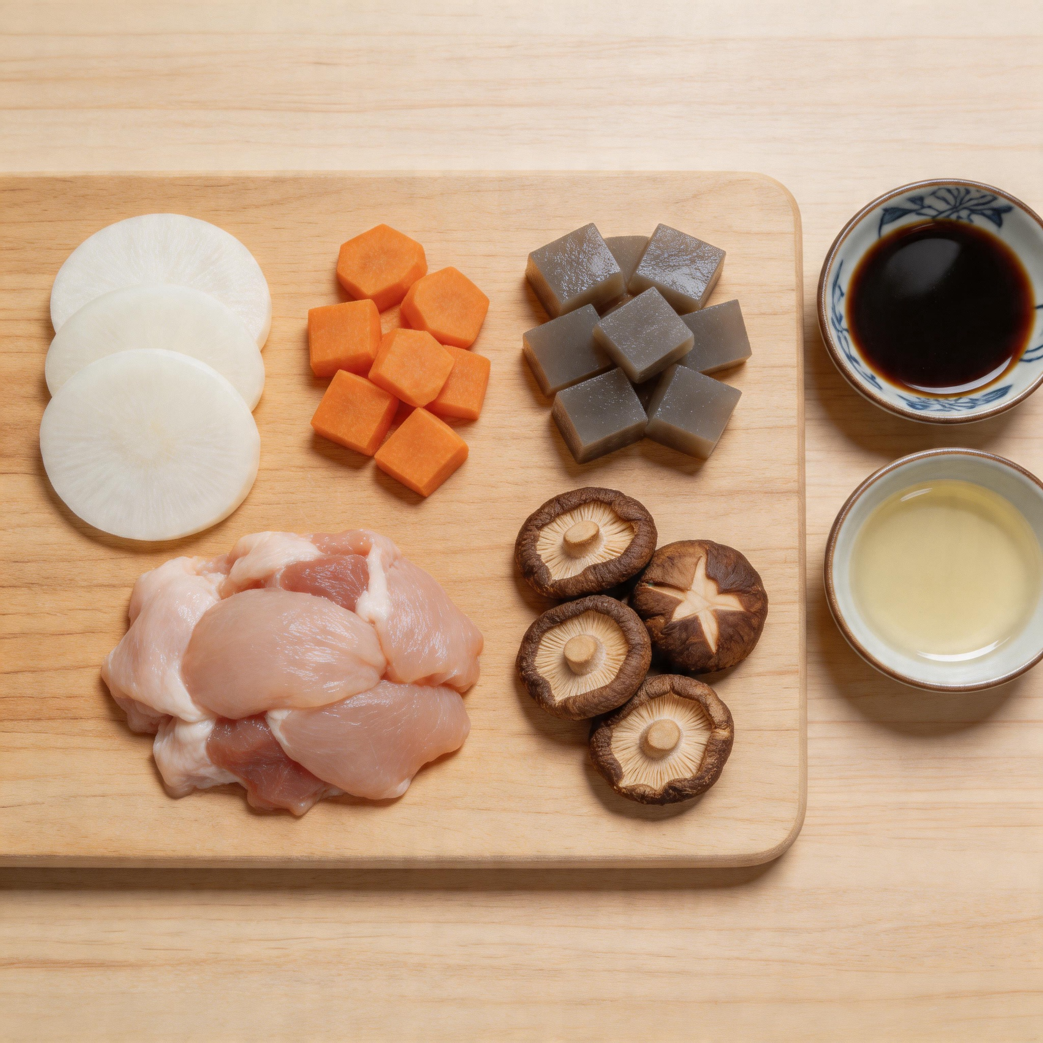 筑前煮の完成写真・和風皿に盛られた色鮮やかな筑前煮