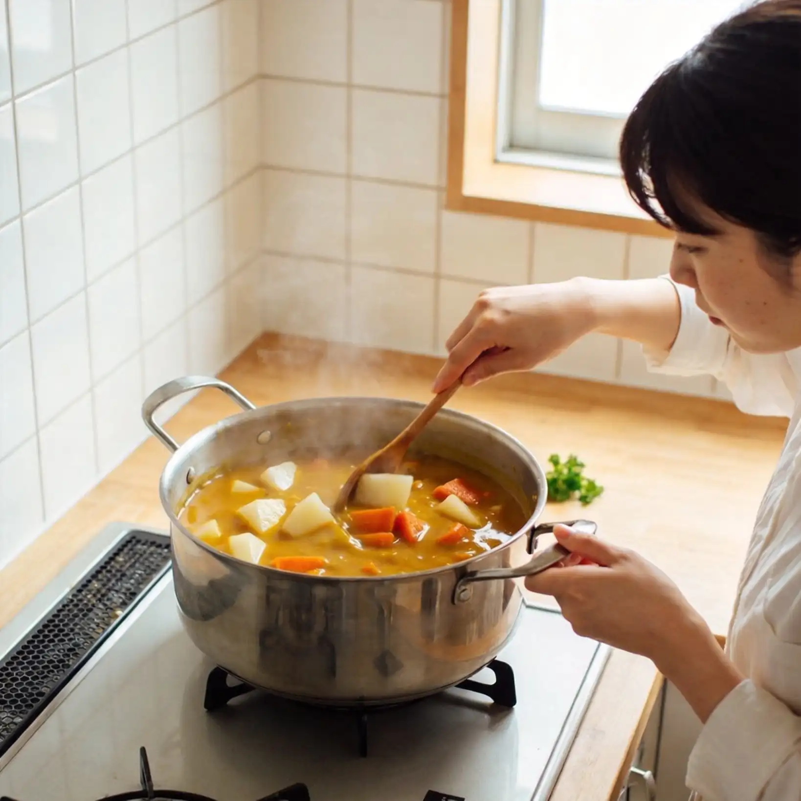 ボタスルカレーの調理シーン