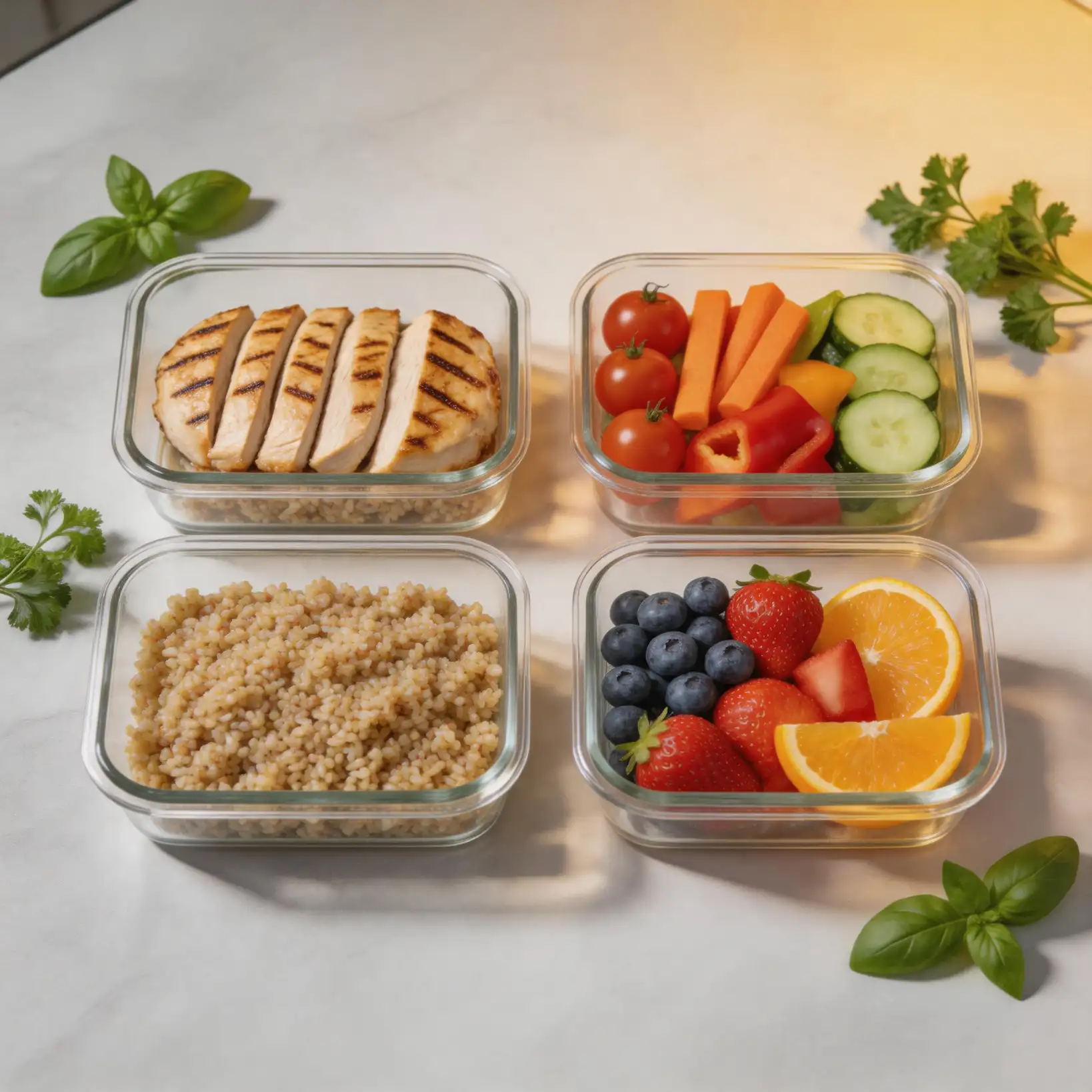 Meal prep containers fresh ingredients