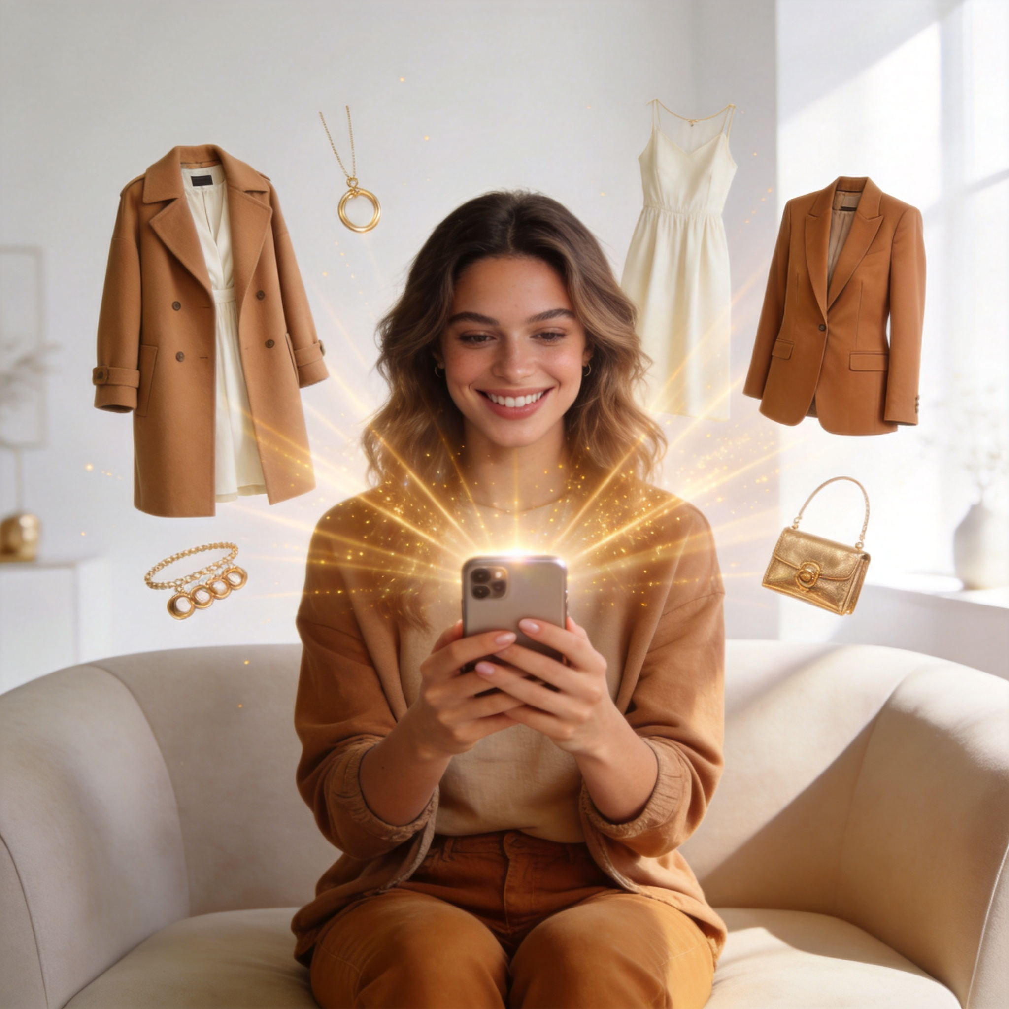Diverse women wearing AI-recommended outfits that flatter their individual body shapes in a bright modern setting