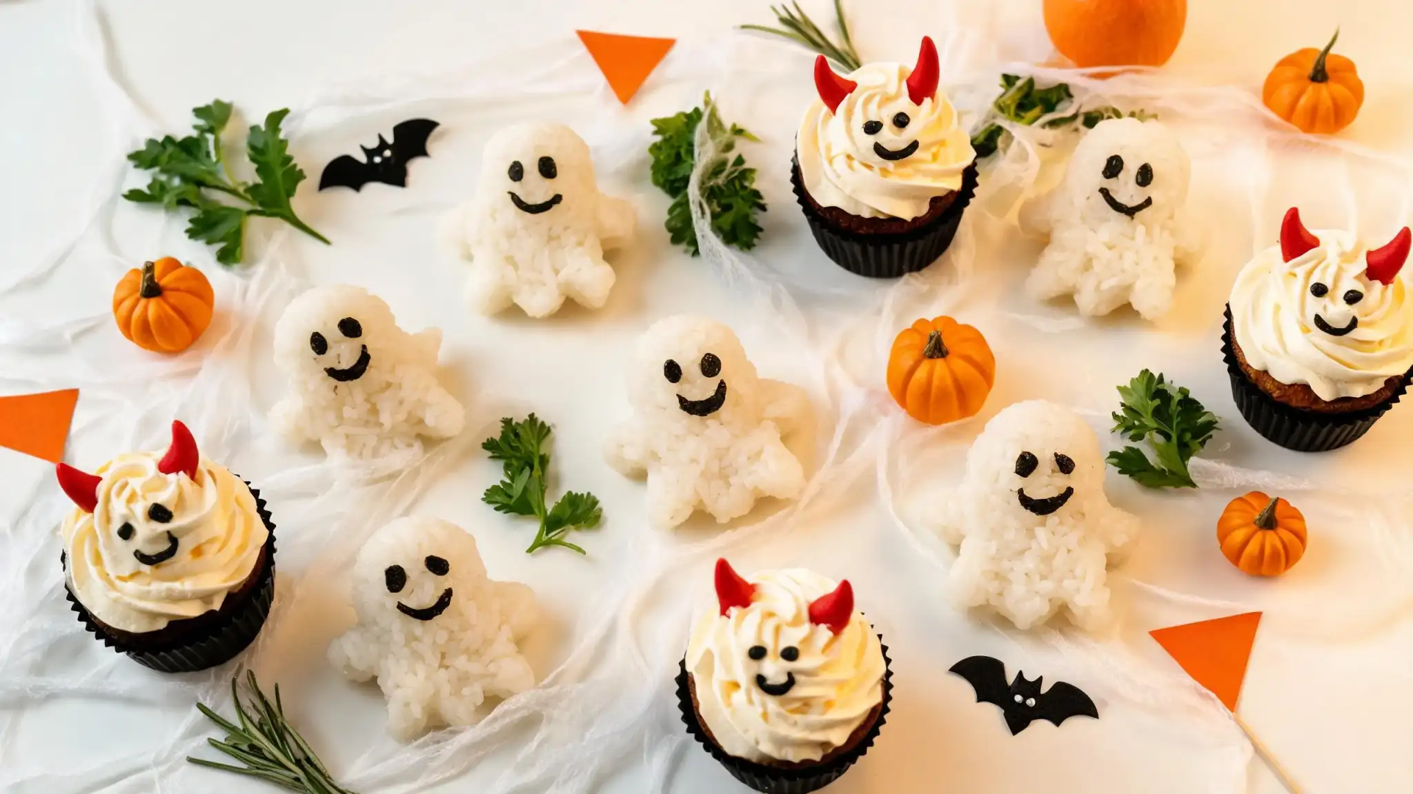 ハロウィンパーティーの主食やお菓子のアイデア料理の盛り合わせ画像