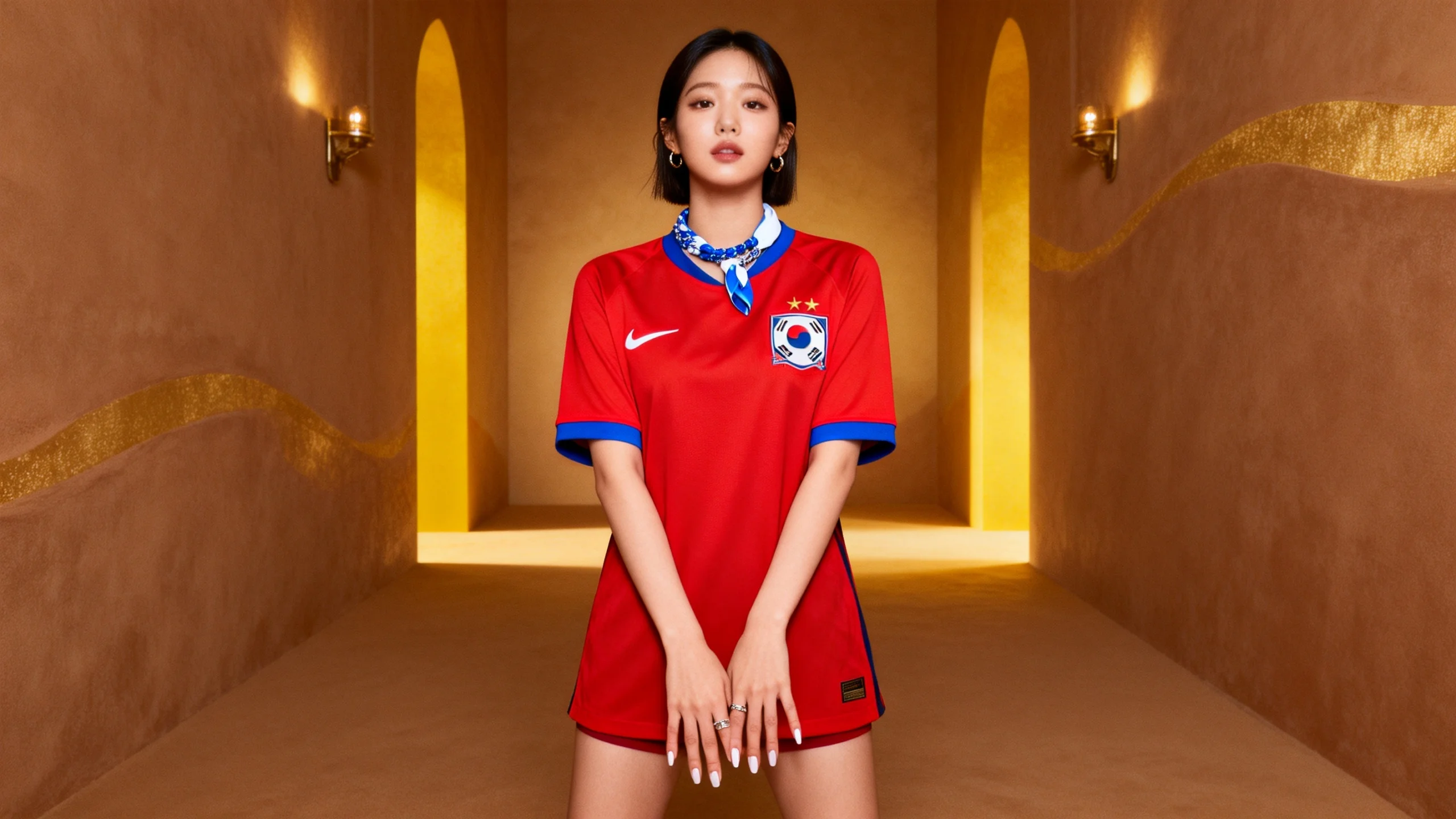 South Korea team fan outfit showing taegeuk warriors red-blue power