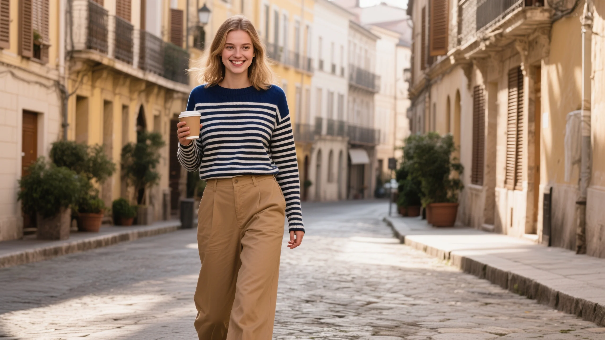 Europe vacation outfit: stylish woman in Mediterranean city