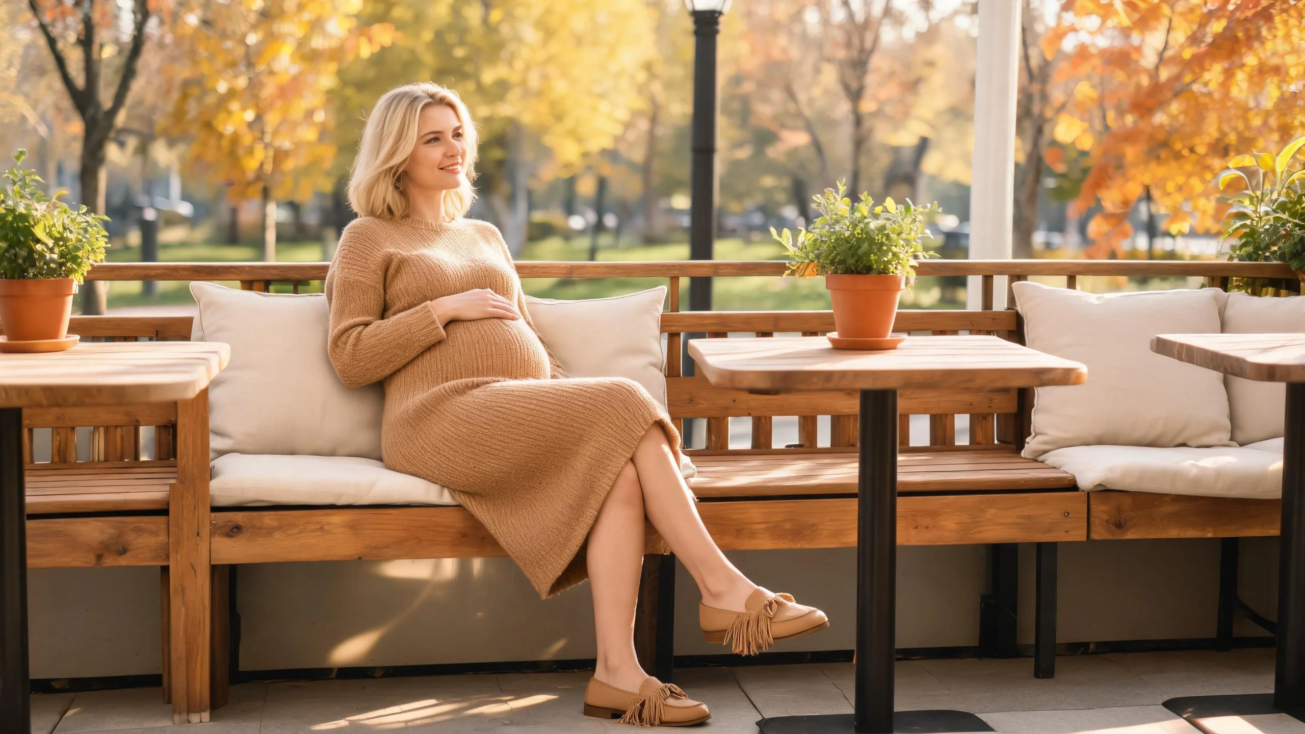 AI outfit planner interface showing maternity wardrobe combinations and trimester-specific recommendations
