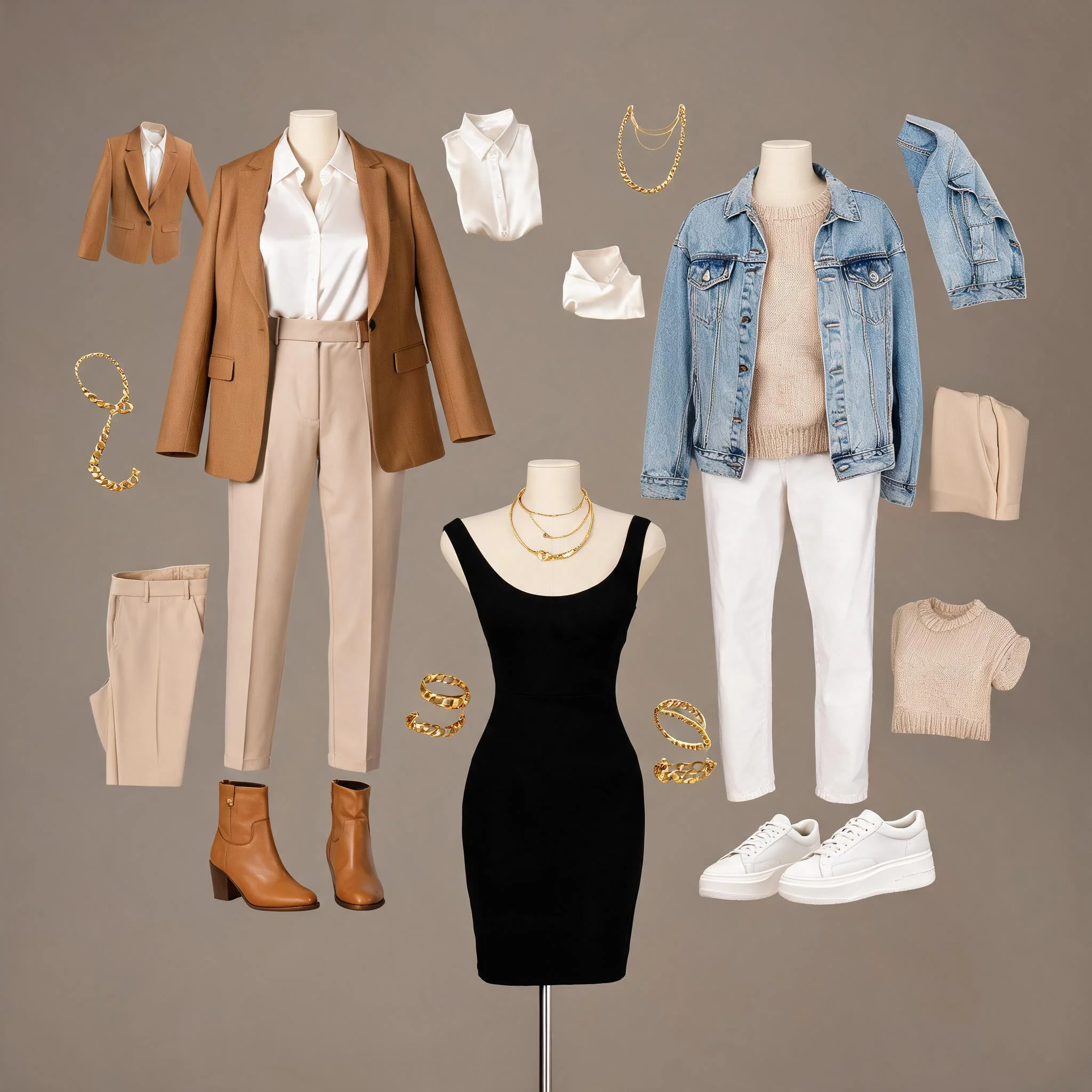 10 pieces equals 20 outfits formula collage showing mix and match combinations