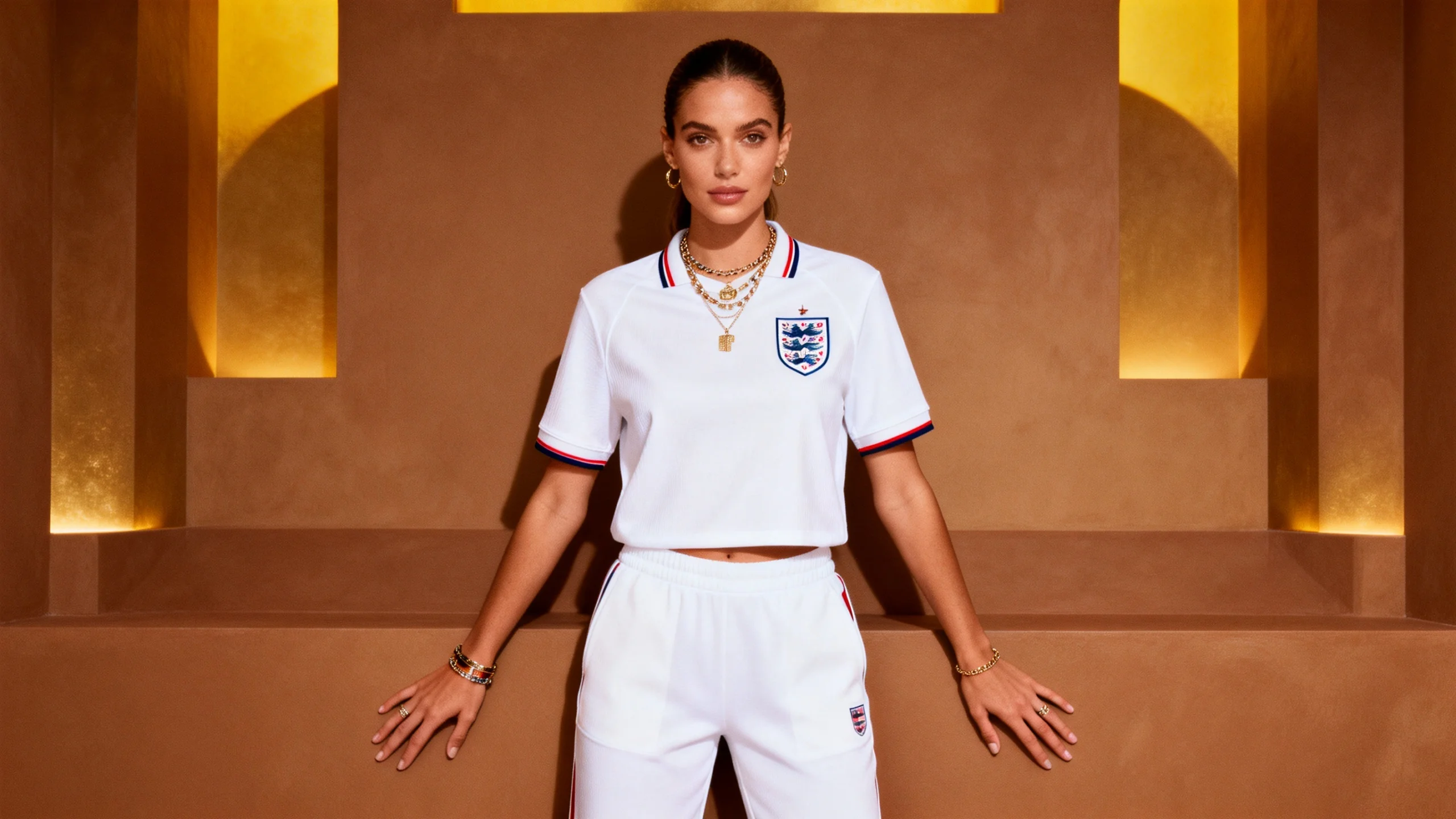 England team fan outfit showing three lions white-red classic style