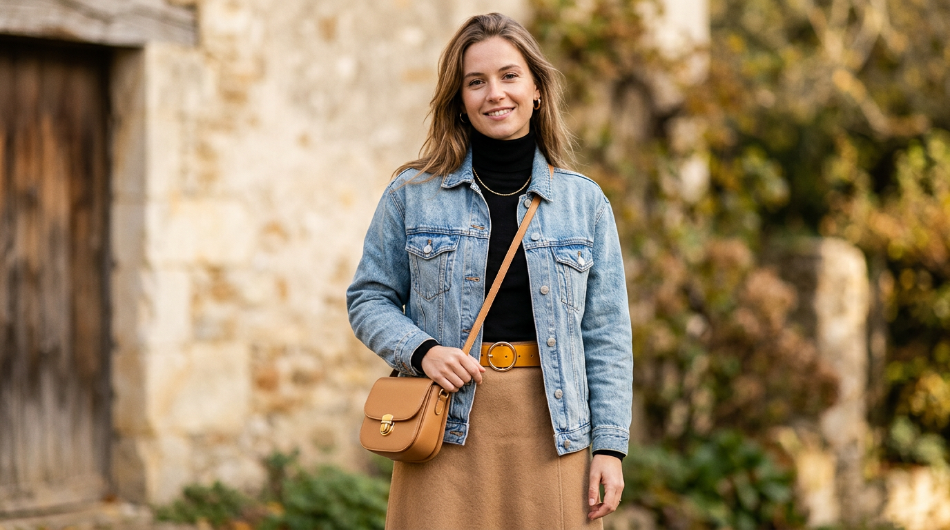 Transitional layering outfit with mixed textures