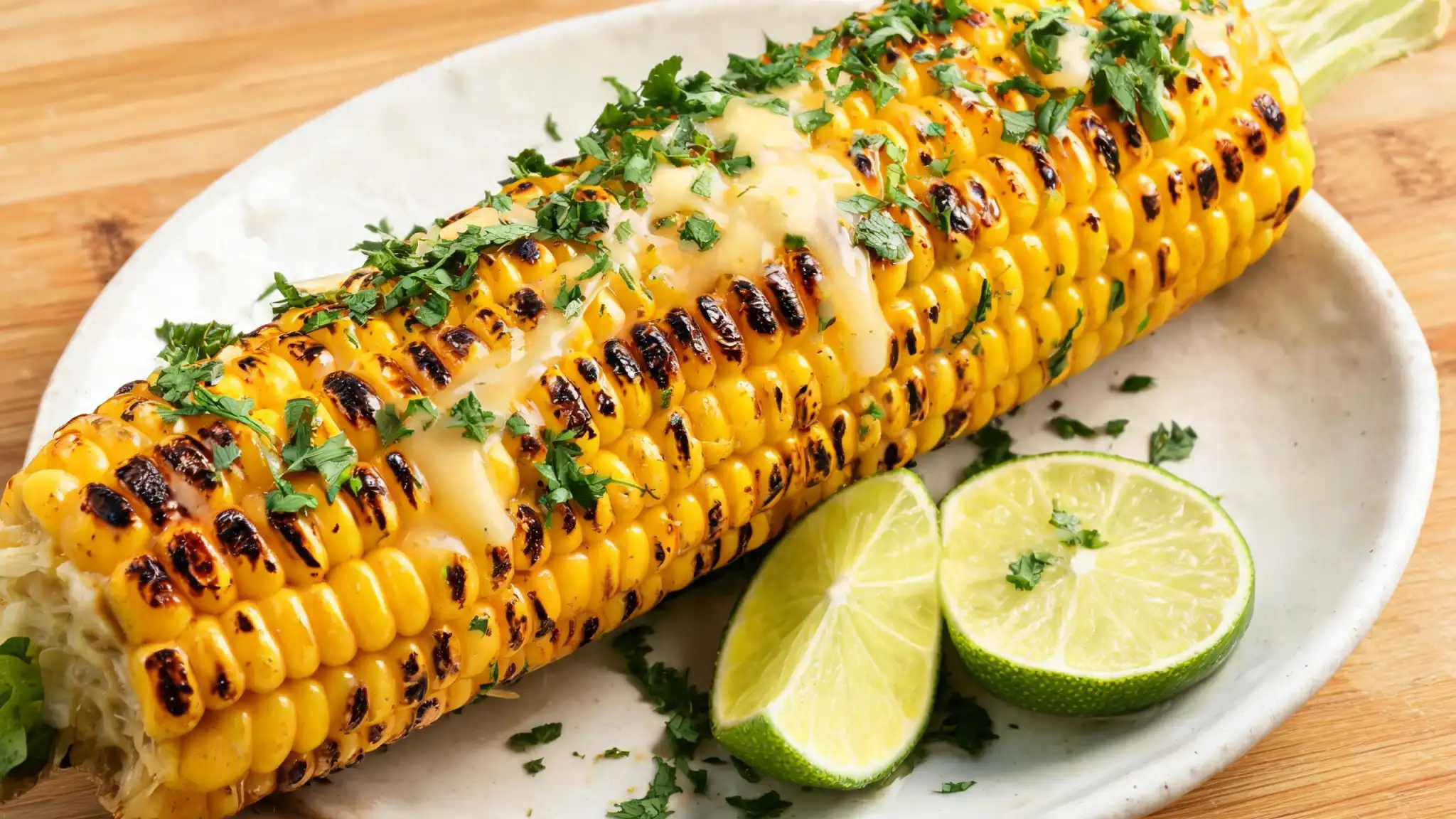 Grilled sweet corn on the cob with fresh summer herbs