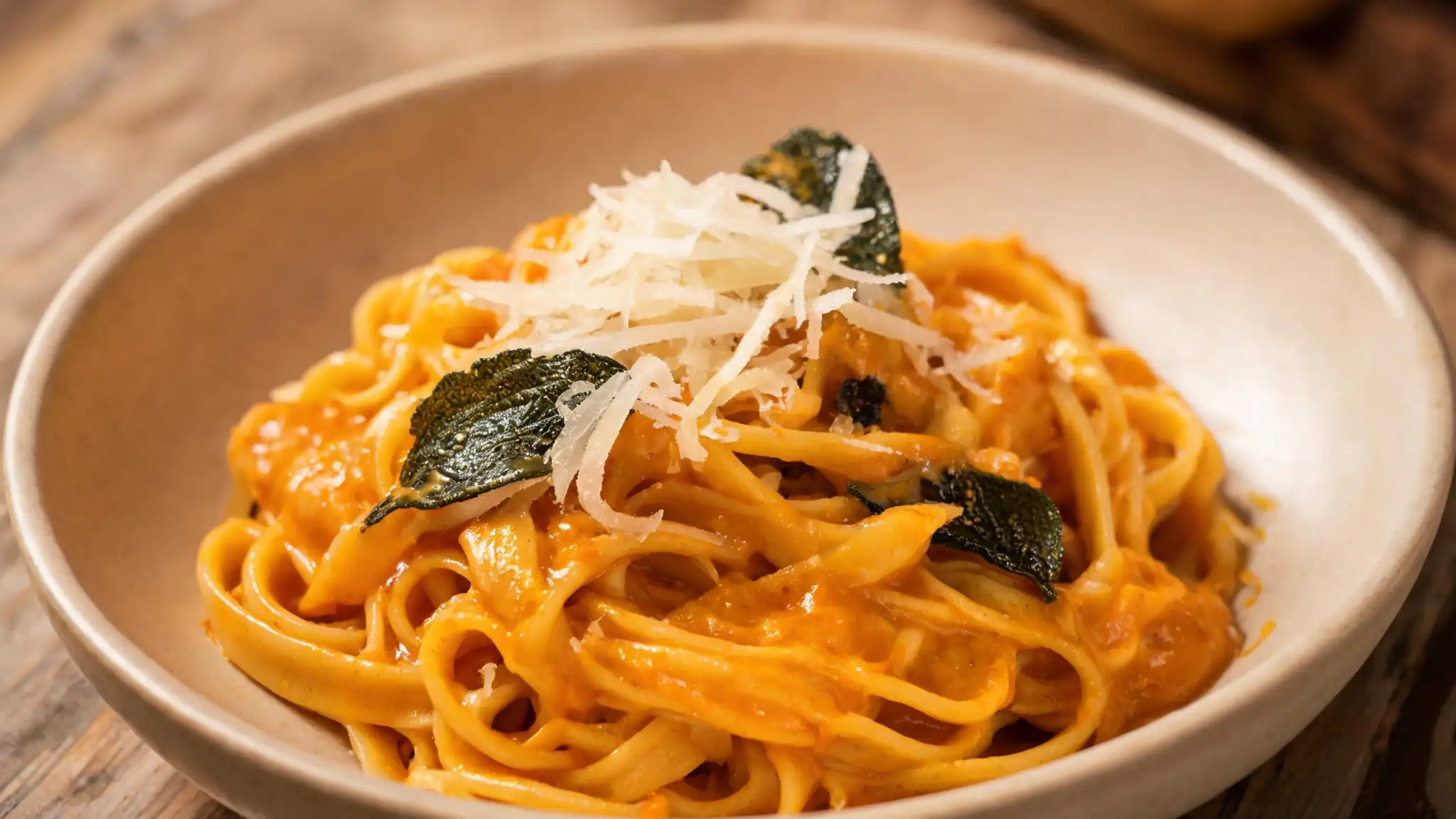 Creamy pumpkin pasta with sausage and vegan variations