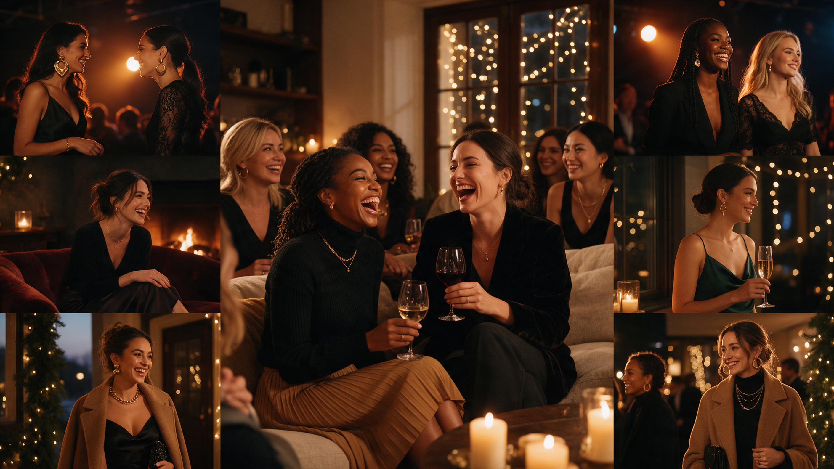 Winter holiday party outfit from the capsule wardrobe: black turtleneck, camel pleated midi skirt, heeled boots, and camel coat