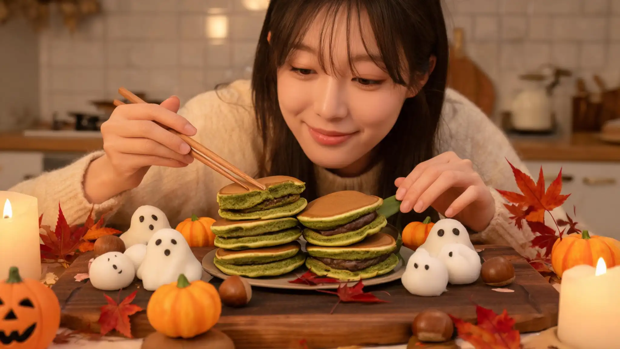 ハロウィン向けの抹茶どら焼きアレンジ