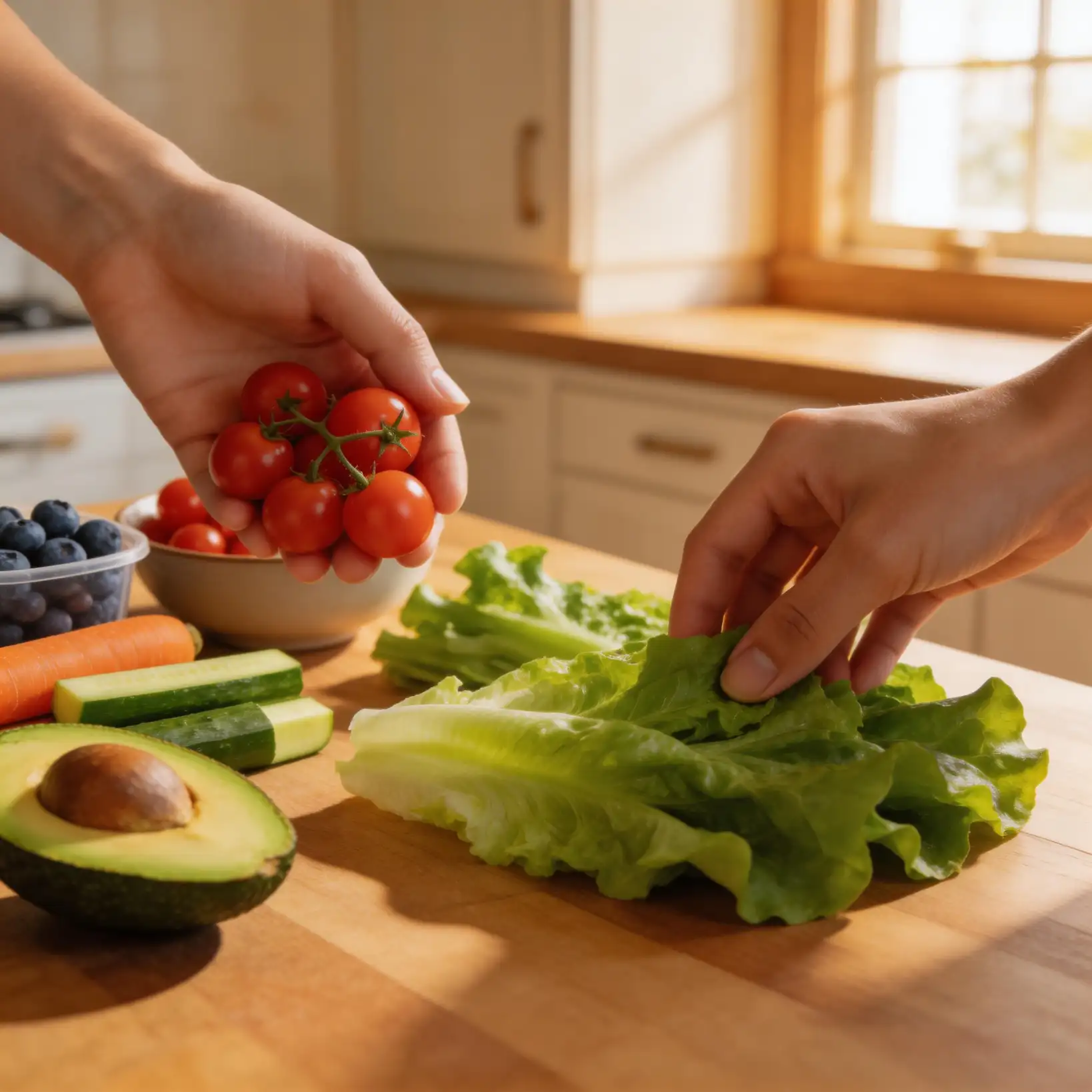 Colorful Easter spread with fresh vegetables and healthy dishes