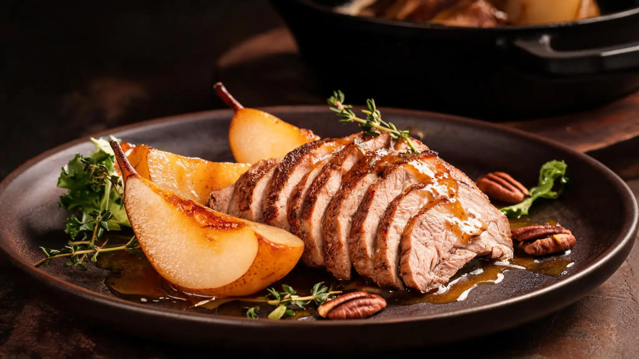 Savory pear recipe with sliced pears paired with blue cheese and walnuts
