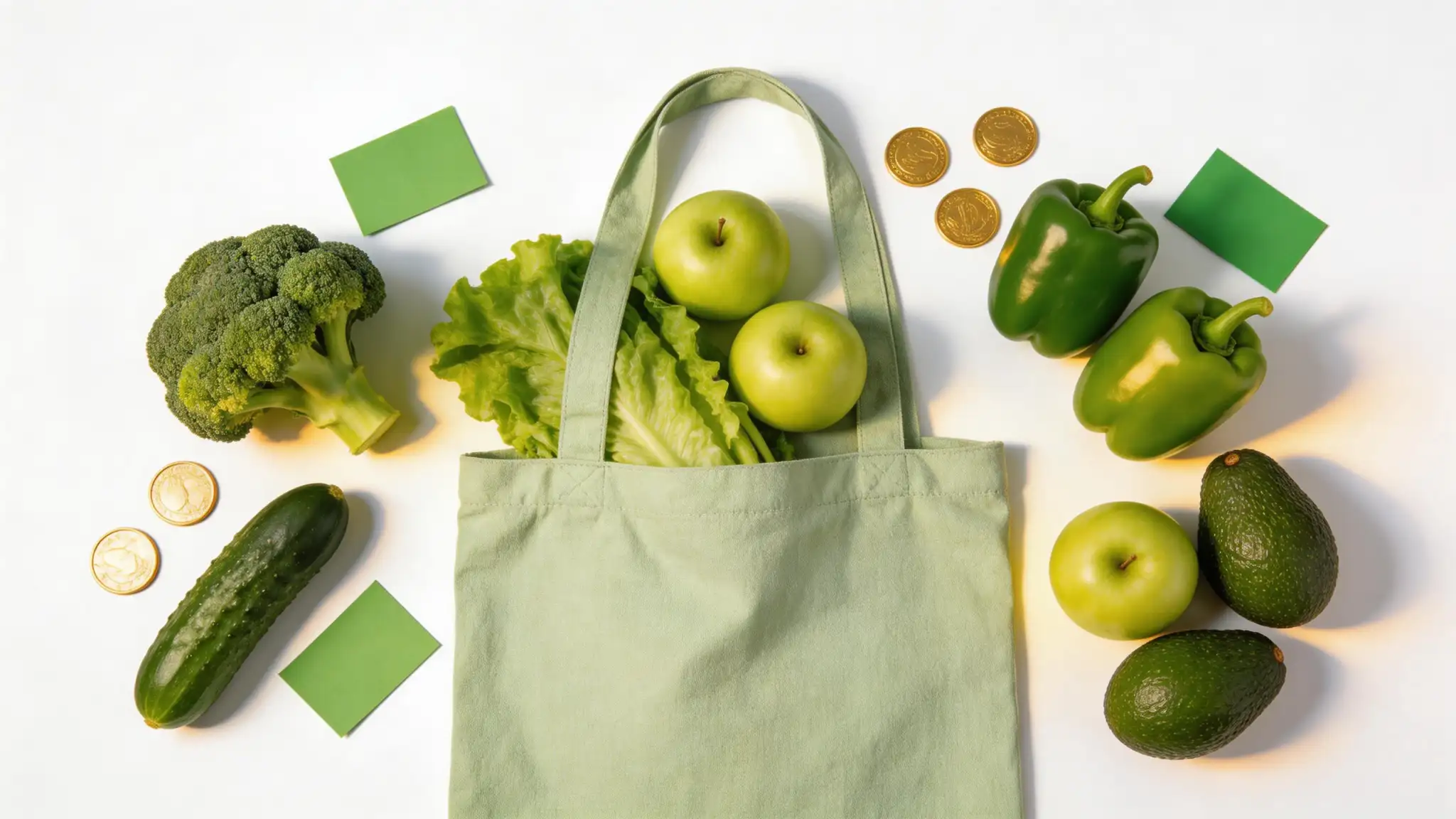Smart grocery shopping with fresh green vegetables