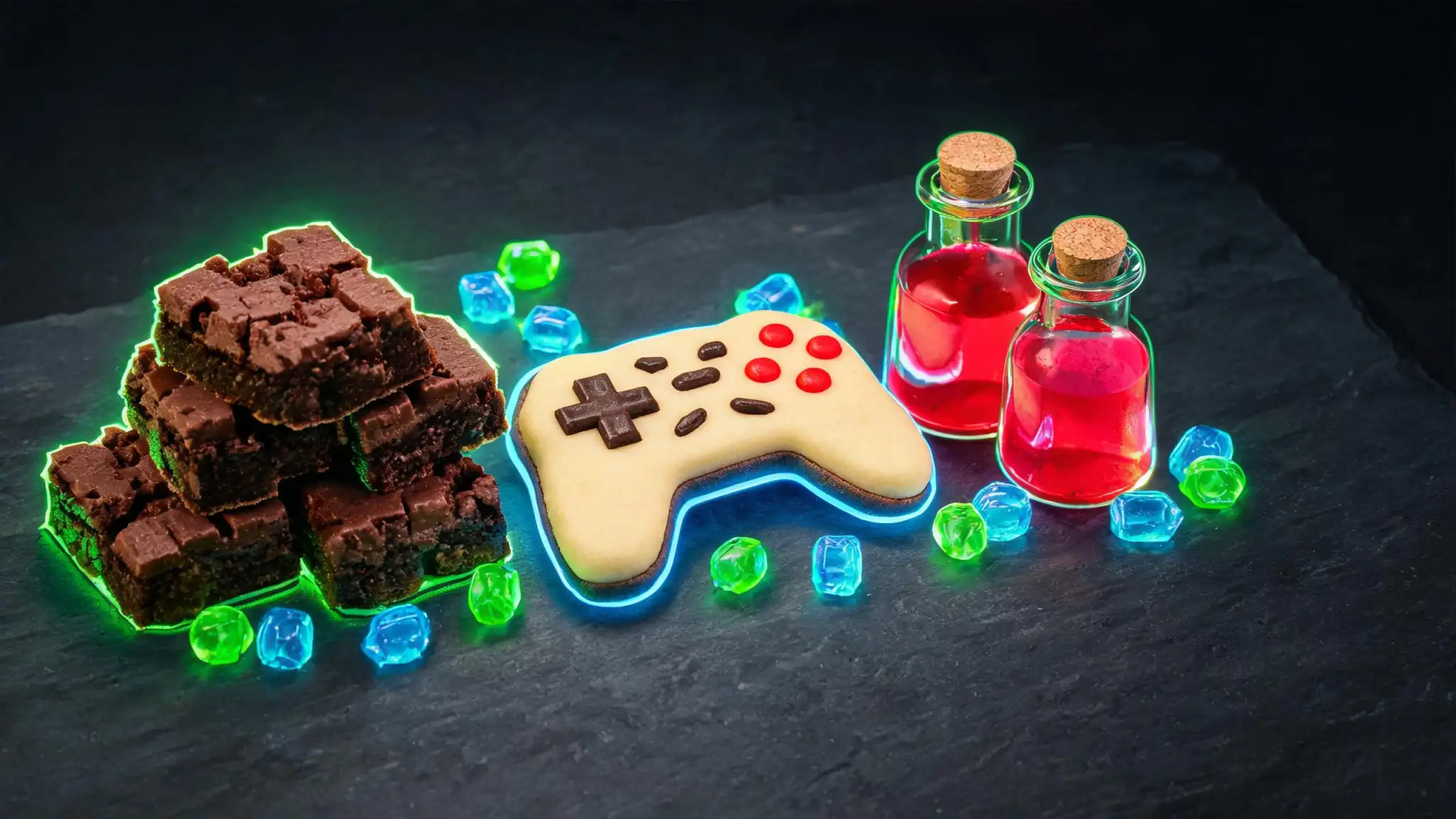 Neon chocolate bark and berry yogurt bites for a BlizzCon watch party
