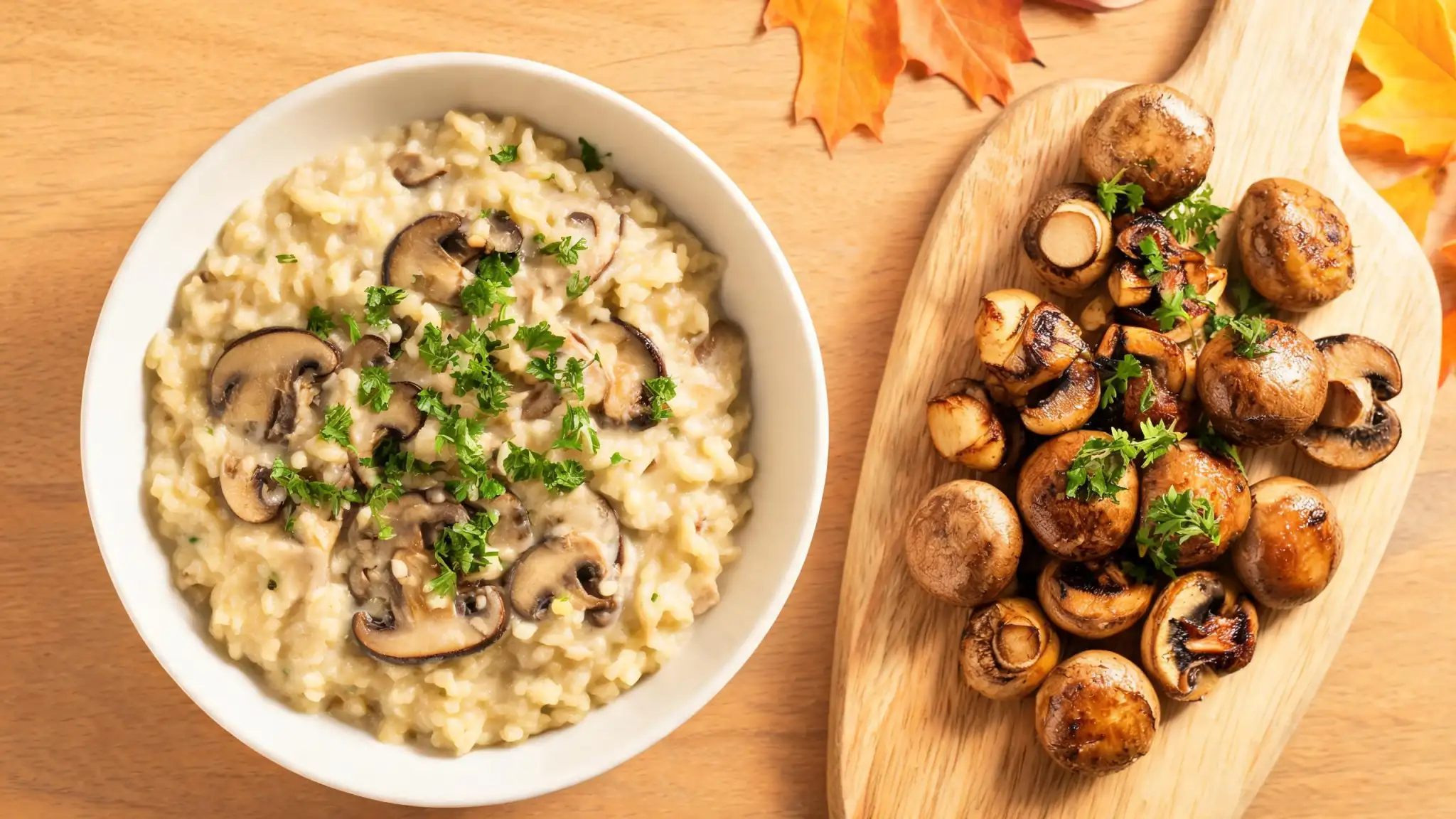Cozy autumn cooking with mushrooms and herbs