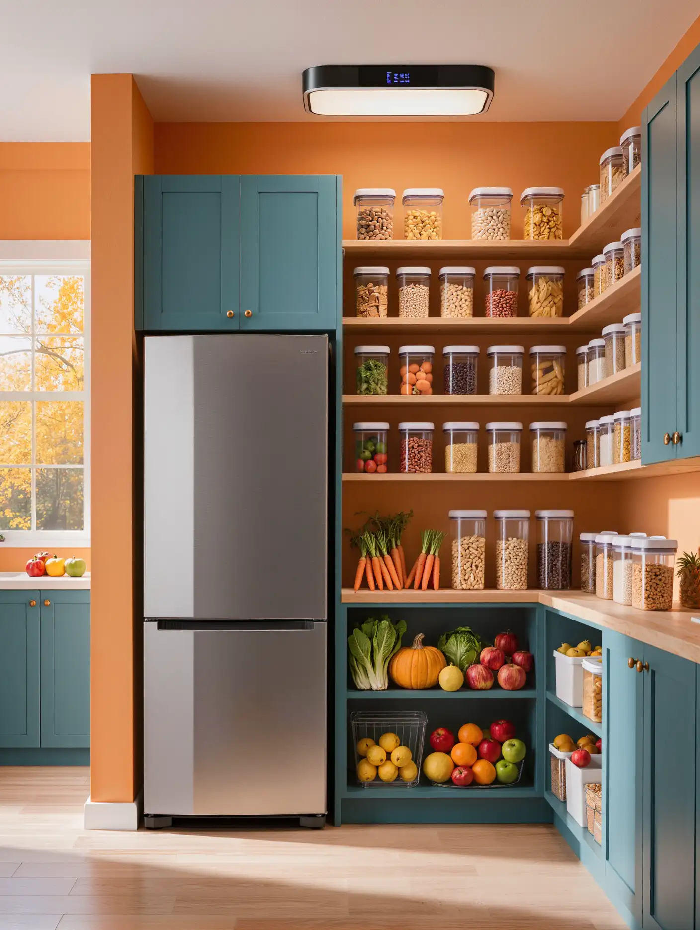 Happy family cooking together in modern kitchen with tablet showing meal plan