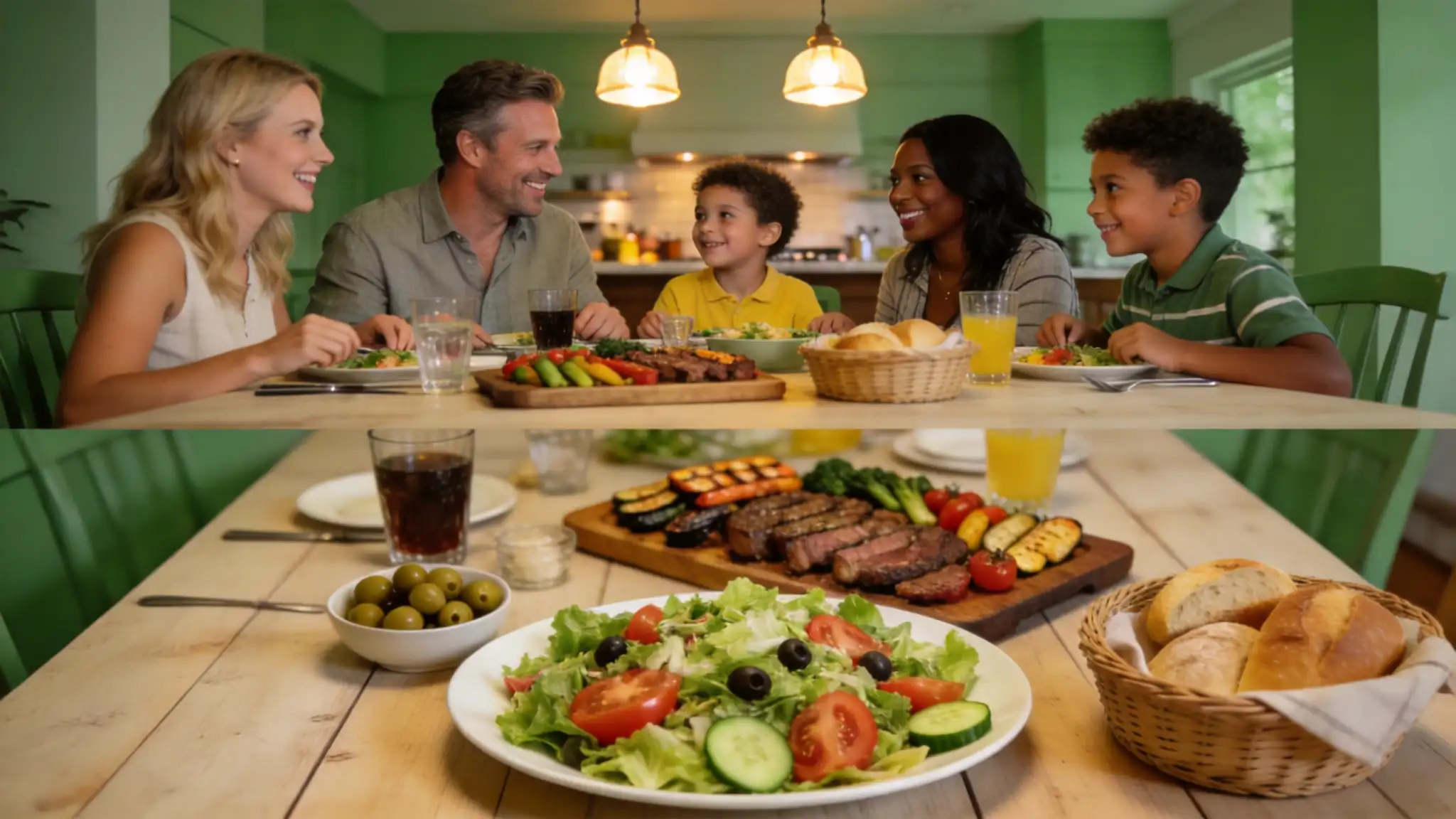 Family enjoying a meal together around the dining table