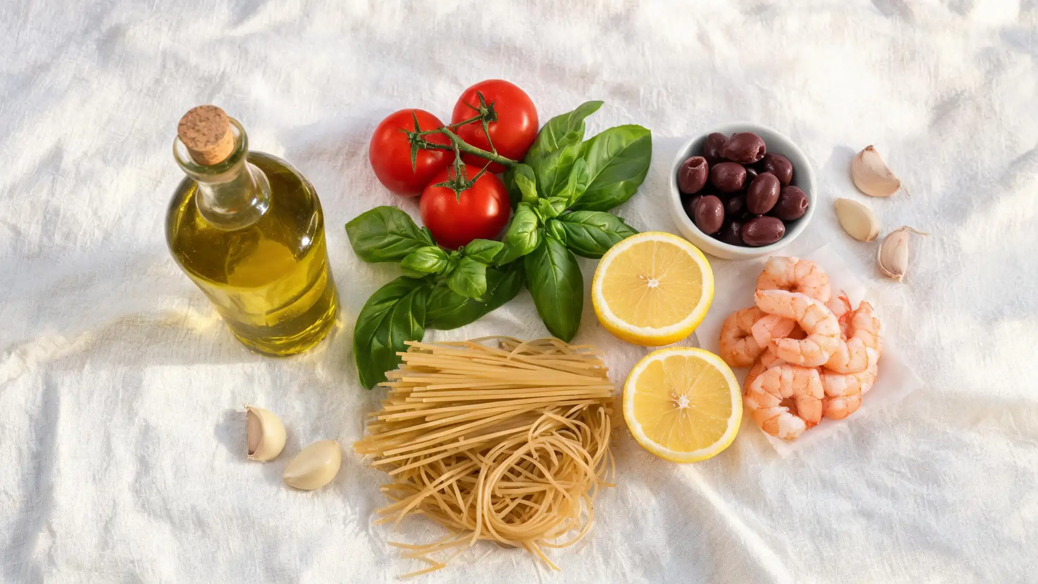 Fresh Mediterranean ingredients and olive oil