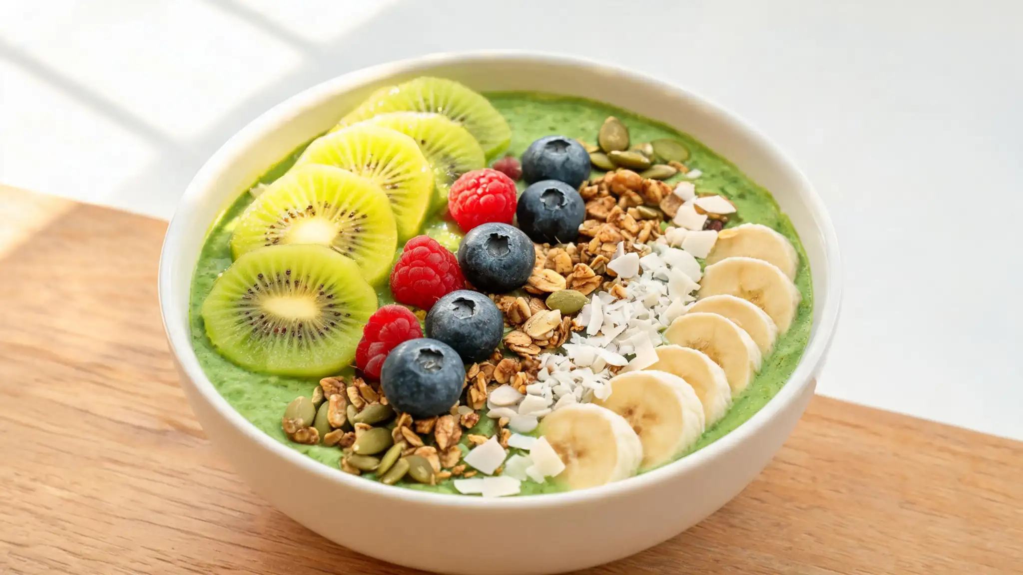 A vibrant blueberry smoothie bowl topped with fresh berries and granola