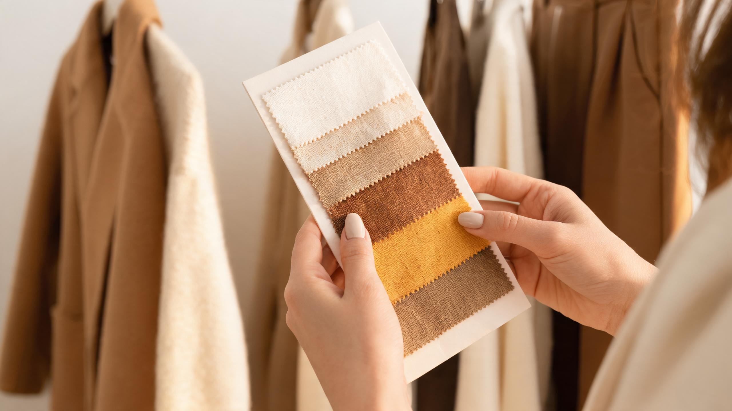 Close-up of sustainable fabric swatches including organic cotton and hemp