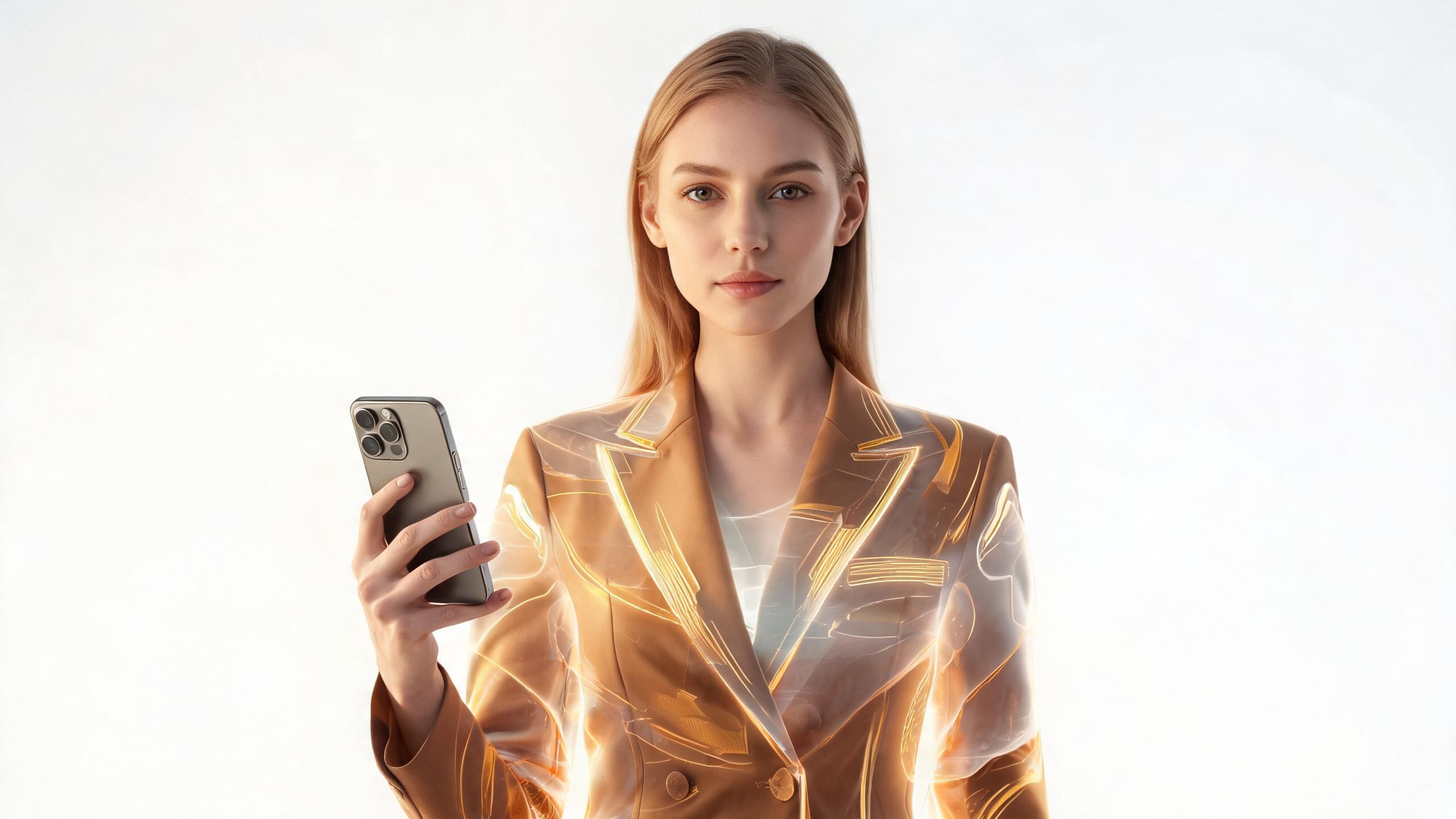 Woman using AI virtual try-on on smartphone to preview outfit